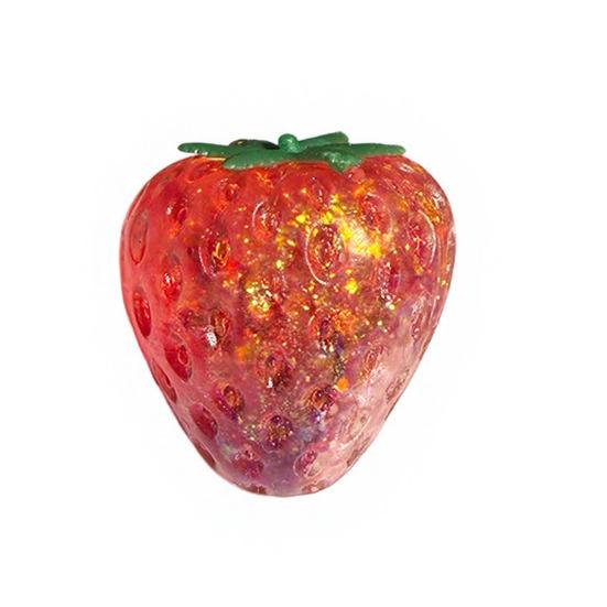 Clear Glitter Strawberry Squeeze Toy Slow Rebound Stress Relief Simulated Fruit Fidget Toy Anti-anxiety Sensory Ball Decompression Tool