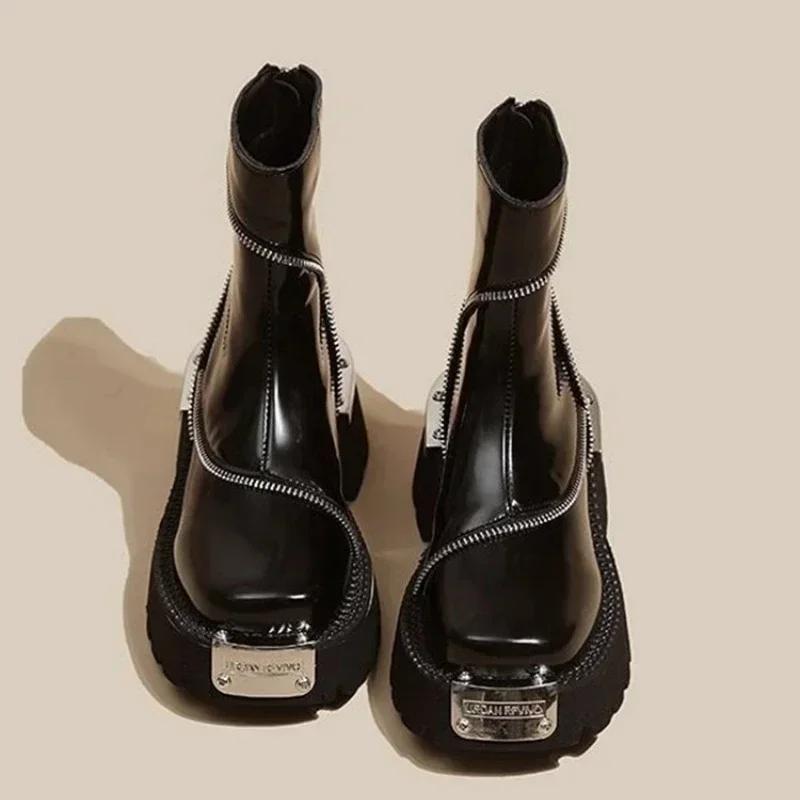 Fashion 2024 High Quality Shoes Female Zipper Women's Boots Autumn Round Toe Solid Short Barrel Mid Heel Water Proof British Boots
