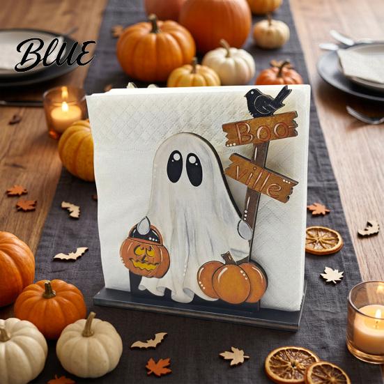 Desktop Storage Organizer Halloween Wooden Napkin Holder Ghost Pumpkin Decorative Tabletop Tissue Dispenser Seasonal Interior Accents Paper