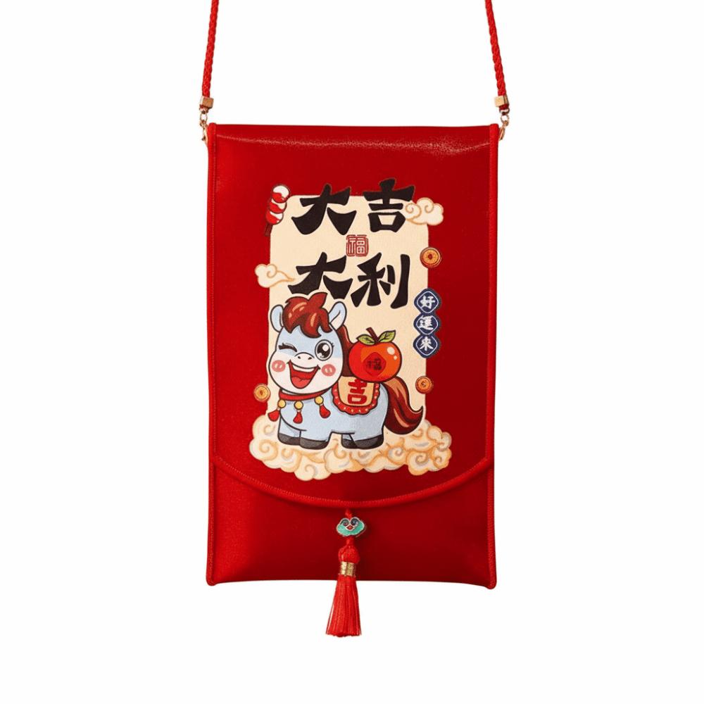 Traditional Spring Festival Red Envelope Tassels Cartoon Horse Lucky Money Packet Detachable Bonus Children's Money Bag Birthday