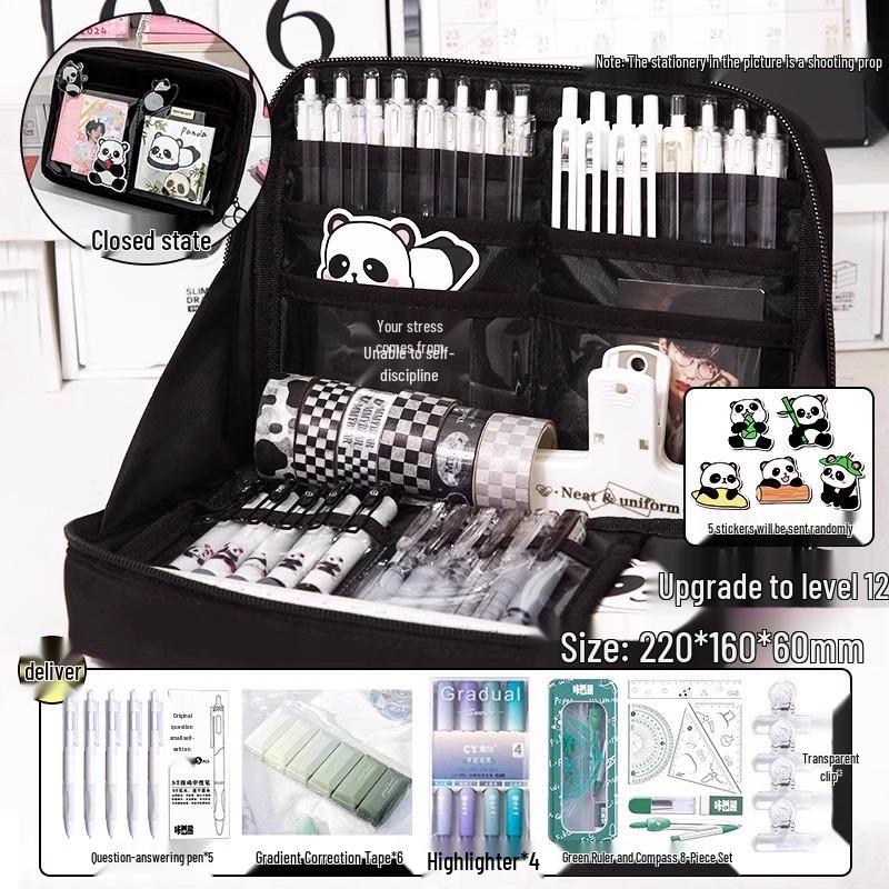 Panda 12-Layer Pencil Case: Super Large Capacity Stationery Box for Boys & Girls - Cute for Junior High School