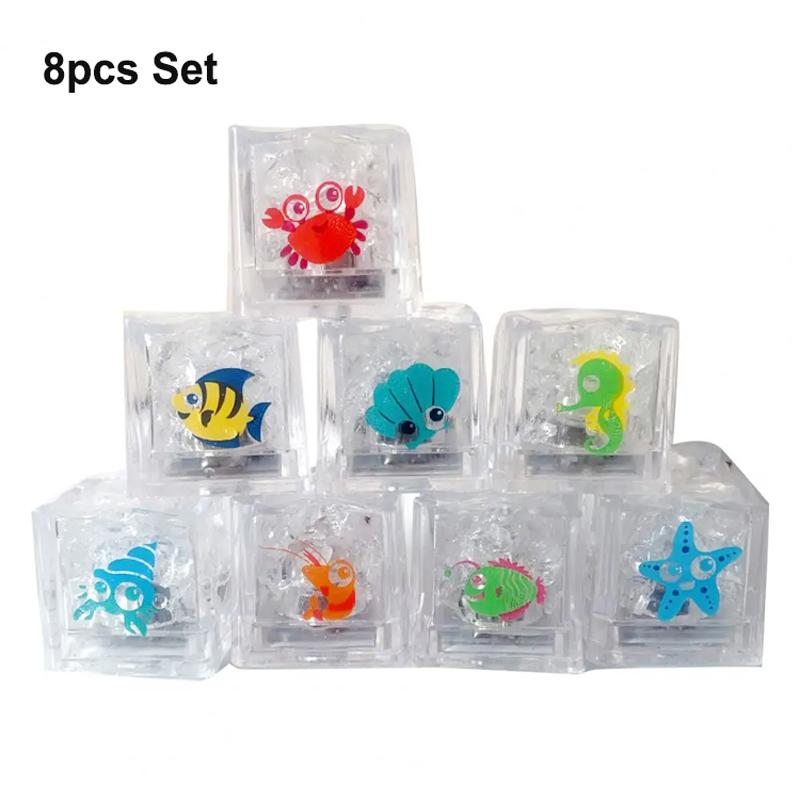 8PCS Cartoon Marine Animal Luminous Ice Cube Bath Toy LED Colorful Luminous Toy Touch Sensitive Luminous Toy
