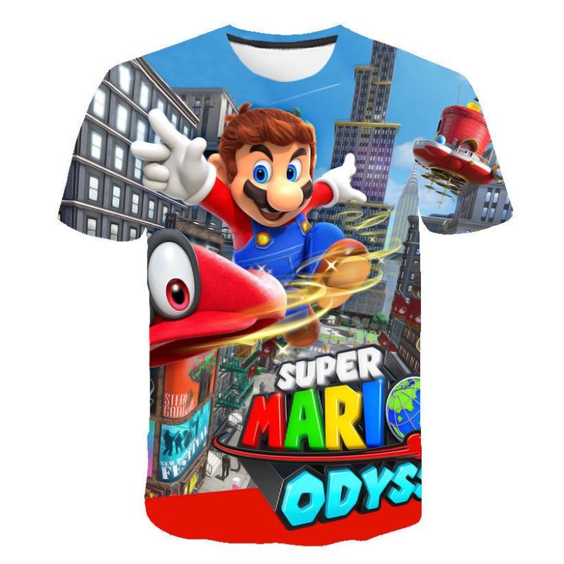 Summer 3D Digital Color Cartoon Animation Mario Print Children's Casual Comfortable Short Sleeved T-shirt