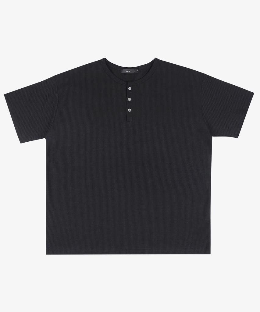 Ousa Waffle Henley Neck Short Sleeve T-Shirt 3 Colors
