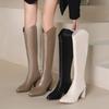 New Women Boots Zipper Simple Thick High Heels Autumn Winter Boots Knee High Boots Trendy Casual Mid-tube Boots