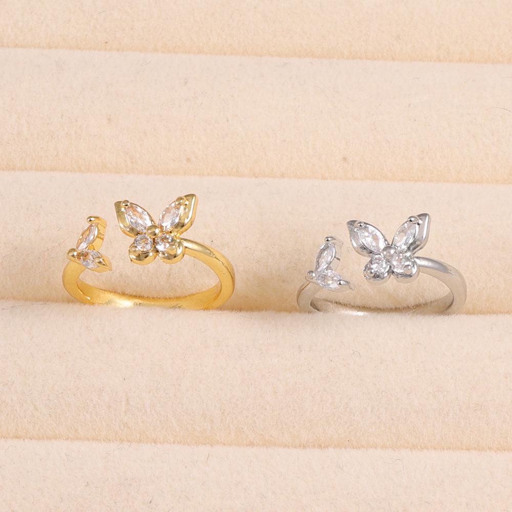 European and American Adjustable Sweet Butterfly Diamond Ring: Gold & Silver Two-Tone Fashionable Stacking Style for Women