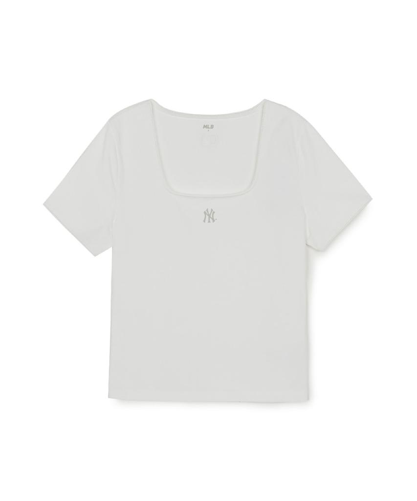 Emelbi Women'S Basic Lace Square Neck Slim Semi-Crop Short Sleeve T-Shirt Ny (White)