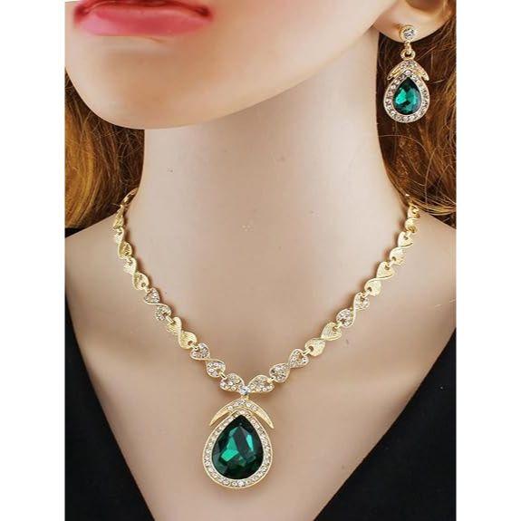 Dernier Design Élégant Ensemble de Bijoux Collier en Cristal Fantaisie pour Femmes (15221s) (vert)