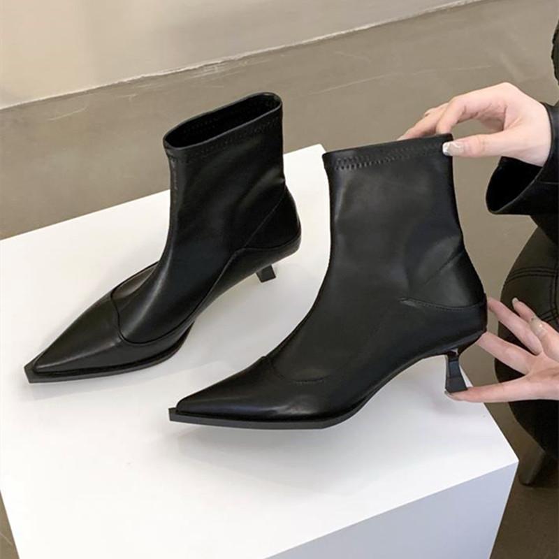 Fashion Sexy Pointed Toe Soft Leather Design Boots Women 2024 Fall/Winter Fashion Thin Low Heels Ankle Boots for Women Zapatos Mujer