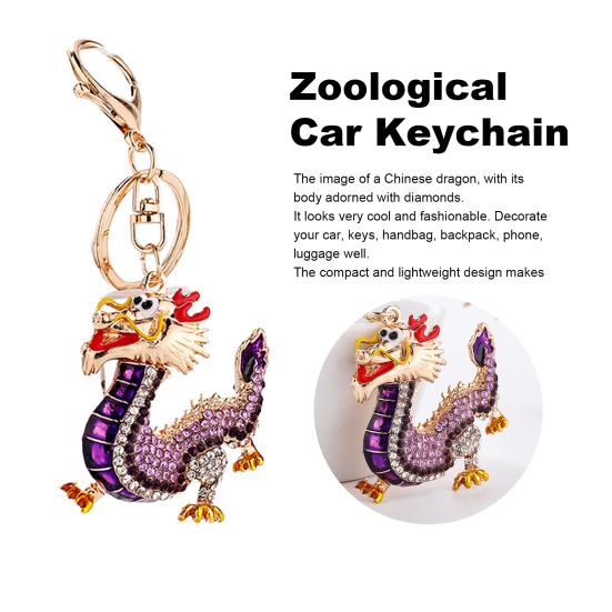 Zinklegierungs-Drachen-Schlüsselanhänger mit Strass-Inlay, hübscher glücklicher chinesischer Drache zum Aufhängen, Ornament, 3D-Cartoon, 2024, Jahr des Drachen-Anhängers, Geburtstag