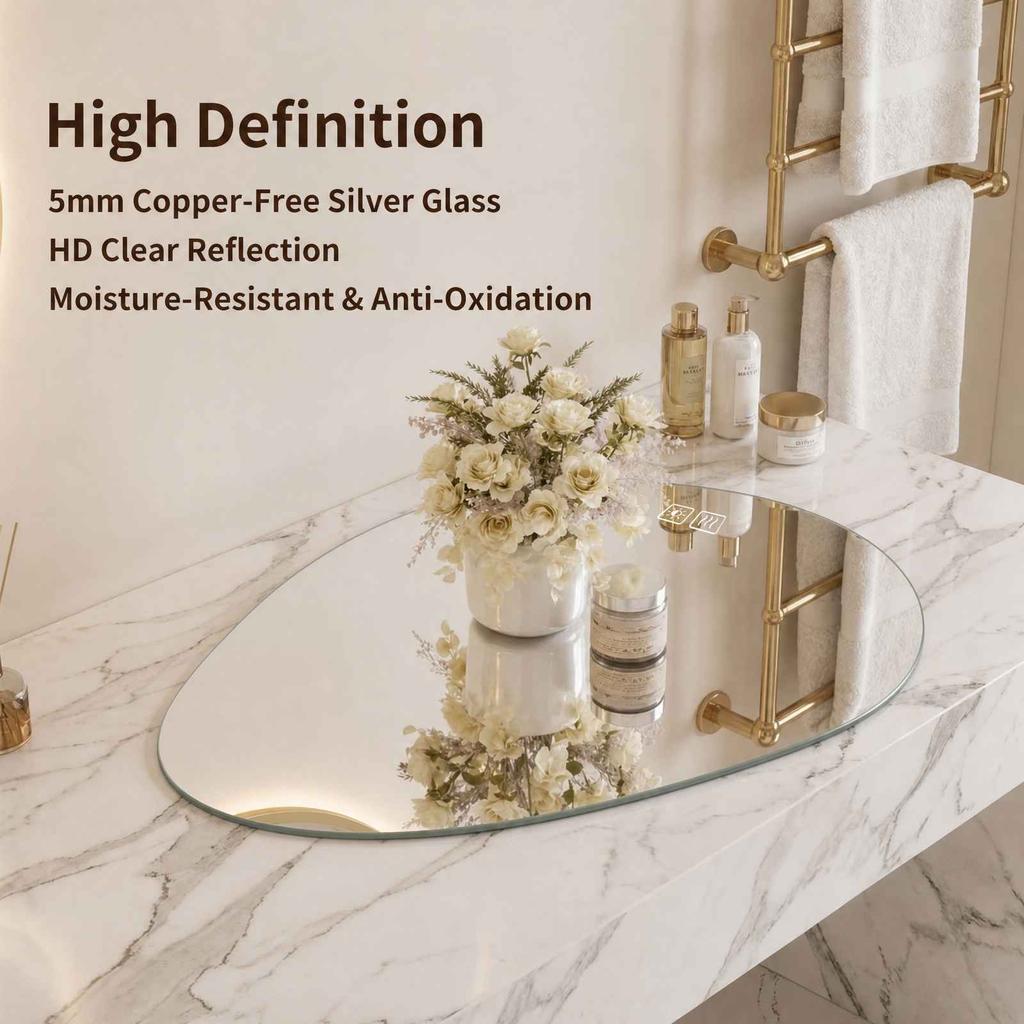 Asymmetric Bathroom Mirror with Ambient LED Lighting, Anti-fog Function, and Touch Control
