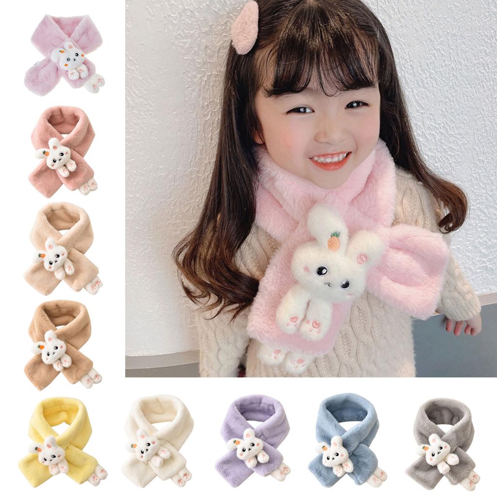Autumn Winter Plush Outdoor Keep Warm Scarf Solid Color Toddler Scarf Boys Girls Plush Bunny Shape Neck Warm Scarves