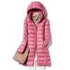 Women Fall Winter Stand Collar Hooded Solid Color Zipper Long White Duck Down Jacket M-5XL
