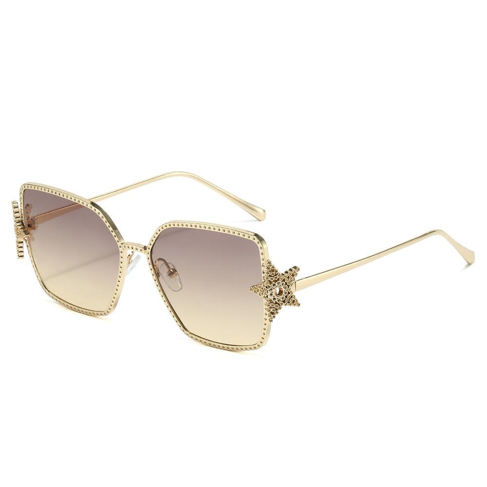 New Luxury Oversized Square Women Sunglasses Five Pointed Star Diamond Design Trendy UV400 Sun Glasses for Men and Women