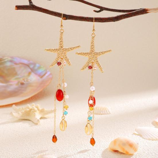 Bohemian Sea Star Shell Jewelry Set Beach-Inspired Necklace Earrings with Rhinestone Tassels Elegant Gift for Women Summer Beach Jewelry for Vacation