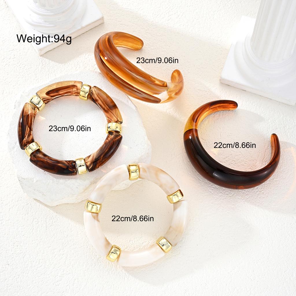 4 Pcs Resin Bamboo Bracelet Set For Women Chunky Stackable Bangle Trendy Acrylic Cuff Bracelets Party Daily Wear Jewelry Gifts
