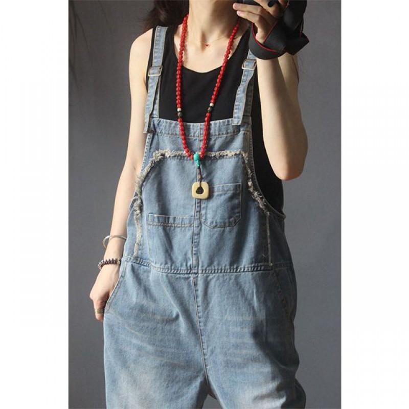 Ladies Spaghetti Strap Rompers High Waisted Loose Big Pockets Casual Straight Jumpsuits Plus Size