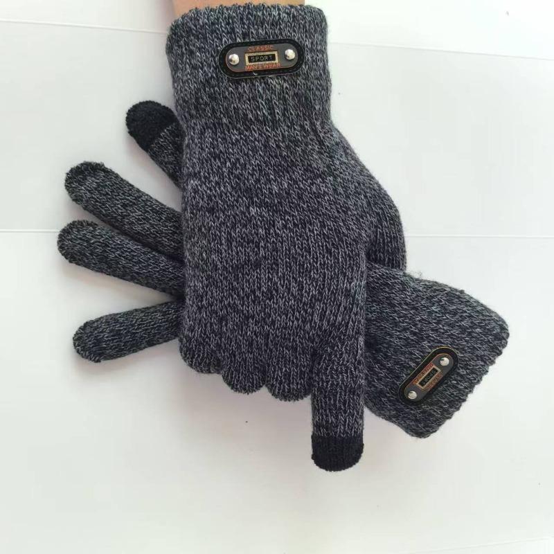 New AB Yarn Double-layer Thermal Gloves, Winter Cold-proof Gloves, Simple Men's Finger Gloves
