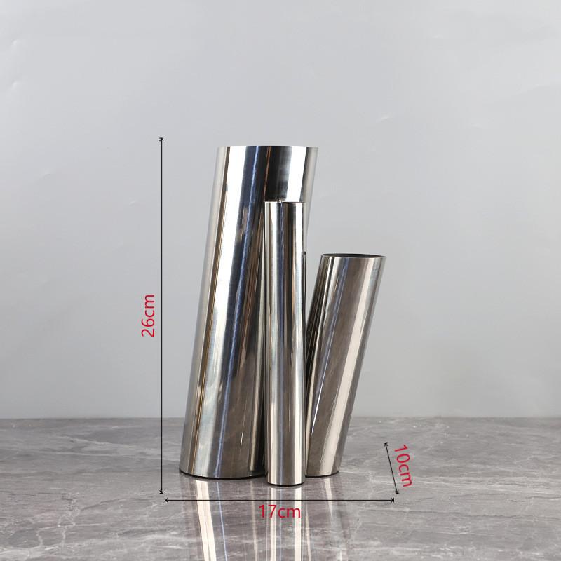 Creative Stainless Steel Round Tube Splicing Art Metal Vase, Living Room Decoration, Desktop Dried Flower Arrangement Container
