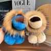 Cute Lion Real Rex Rabbit Fur Keychain Plush Toys Trinkets Women Bag Ornaments Pendant Car Keyring Rearview Mirror Decoration