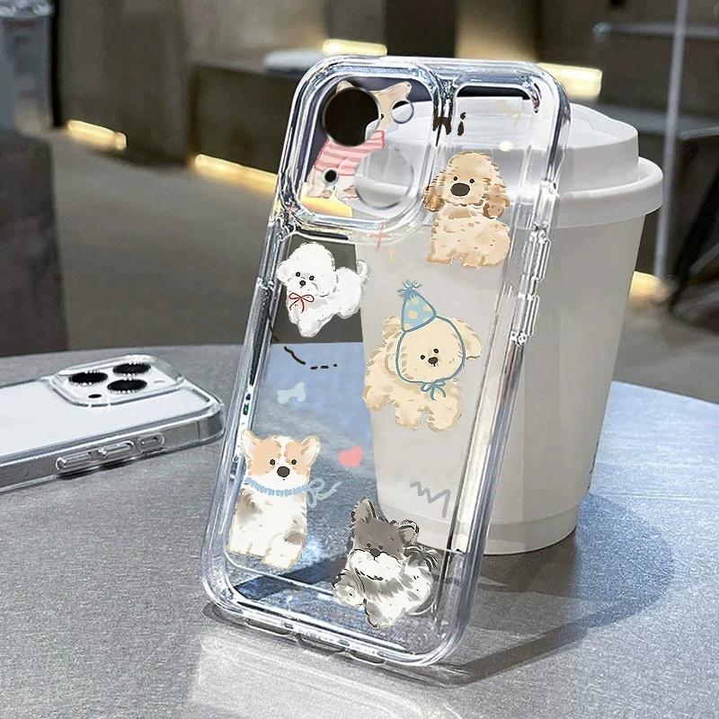 Coque de téléphone transparente Collage de chiots mignons, Coque souple antichoc Kawaii pour chien pour iPhone