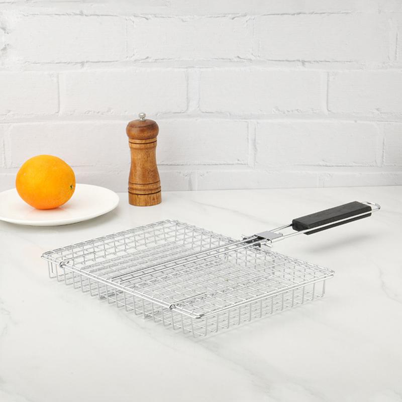 Grill Basket Folding Portable Stainless Steel Bbq Grill Basket With Handle For Fish Vegetables Shrimp Cooking Accessories