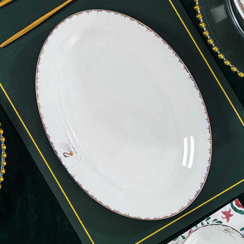 Swan-Style Chinese Ceramic 12-Inch Fish Plate