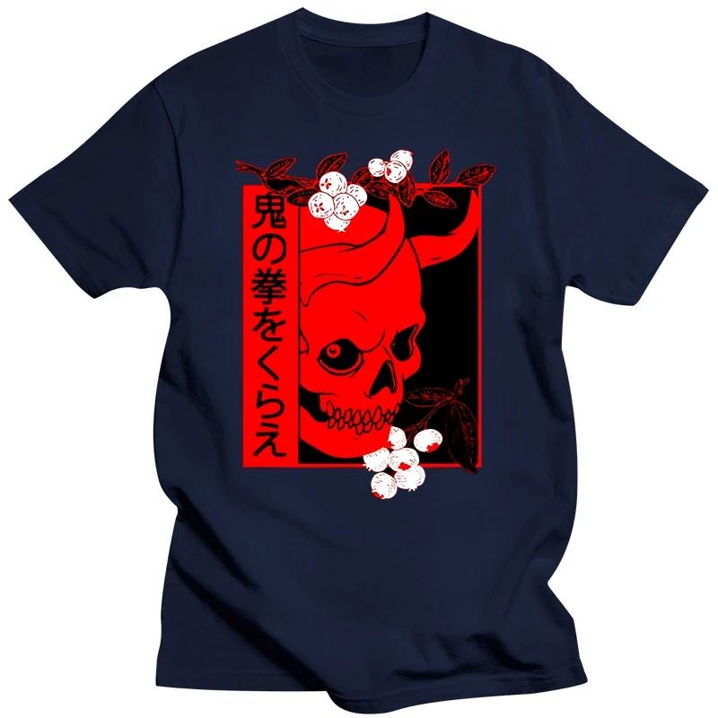 Japanese Demon Art Face Skull Devil Oni Harajuku Aesthetic Black T-Shirt S-3Xl Tops New Unisex Funny Tee Shirt