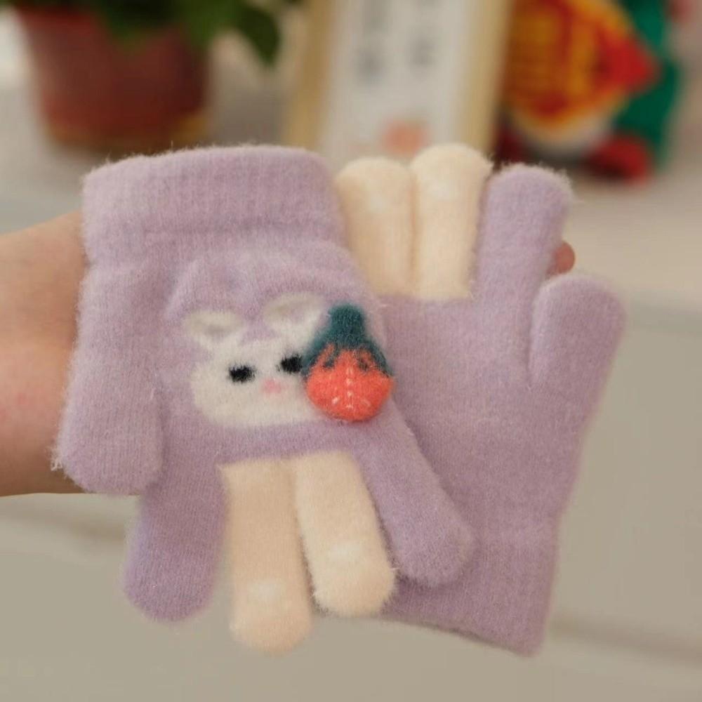 Plush Children Full Fingers Gloves Cartoon Rabbit Windproof Gloves Kawaii Kids Knitted Gloves