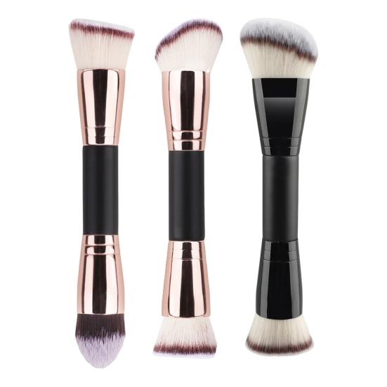 Double-headed Makeup Brush Professional Slanted Flat Top Synthetic Kabuki Foundation Loose Powder Blush Eyeshadow Contour Concealer Blending Cosmetic