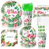 Hawaiian Floral Party Disposable Tableware Set: Plates, Cups, and Napkins for Summer Celebrations