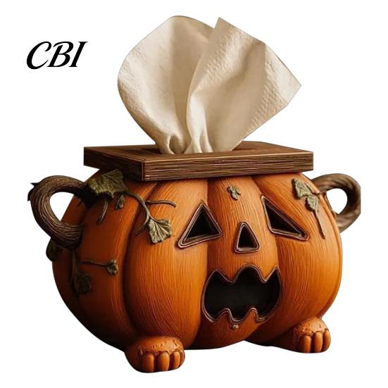 Funktionale Feiertagsdekoration Halloween Kürbis Taschentuchbox, Harz Dekorativer Gesichtsspender, Tisch Kreativer Papierhandtuchhalter für Küchentheke Party