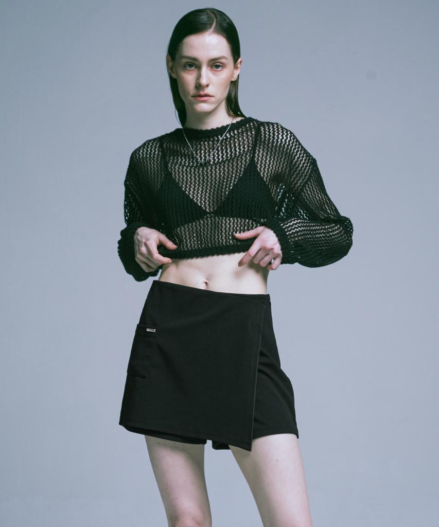 SSY Pocket Tip Wrap Skirt Pants Black