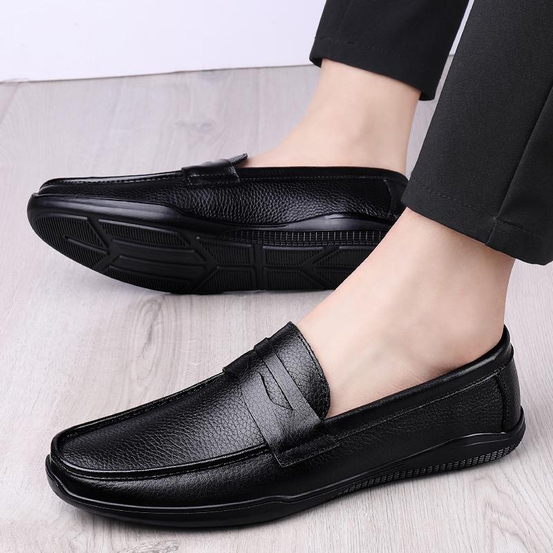 Herren Halbschuhe Bequeme Flache Freizeitschuhe Herren Sommer Atmungsaktive Slip-On Weiche Leder Fahrschuhe Mokassins Zapatos de hombre