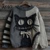 Layering Sweatshirt Halloween Spooky Face Sweater for Women Patchwork Print Knit Spring Autumn Winter Top Long Sleeve Crewneck Stitched Fall Outfit