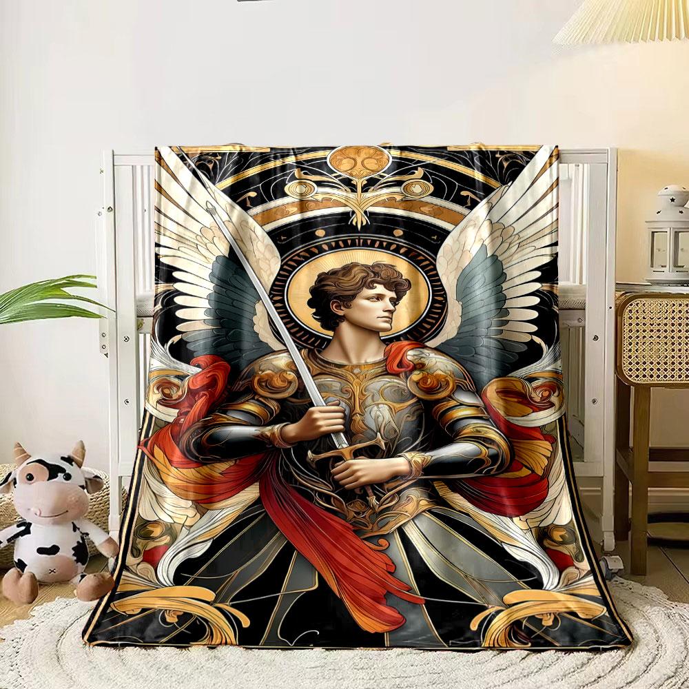 Erzengel Michael Geflügelter Krieger Decke Schlafzimmer Decke für Wohnzimmer Sofa Mittagspause Weiche Kuscheldecke für Freundesfest Geschenk