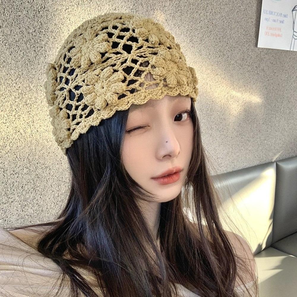 Weave Crochet Flower Hat Handmade Beanies Cap Ins Knit Basin Caps Girls