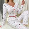 Pajamas Set Cute Home Service Crimped Love V-neck Long-sleeved Pajamas Women Can Wear Trousers Two-piece Suit