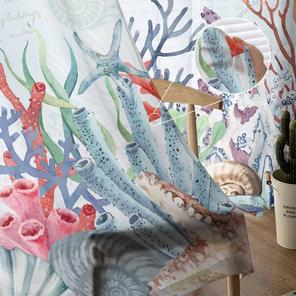 Marine Coral In Summer Tulle Window Curtains for Bedroom Luxury Home Decor Drapes In Living Room Chiffon Panels
