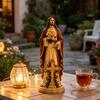 Blessed Mother Garden Light Statue with Flower USB Lamp Ornament Weather-Resistant Glowing Rose Decorative Lamp for Outdoor