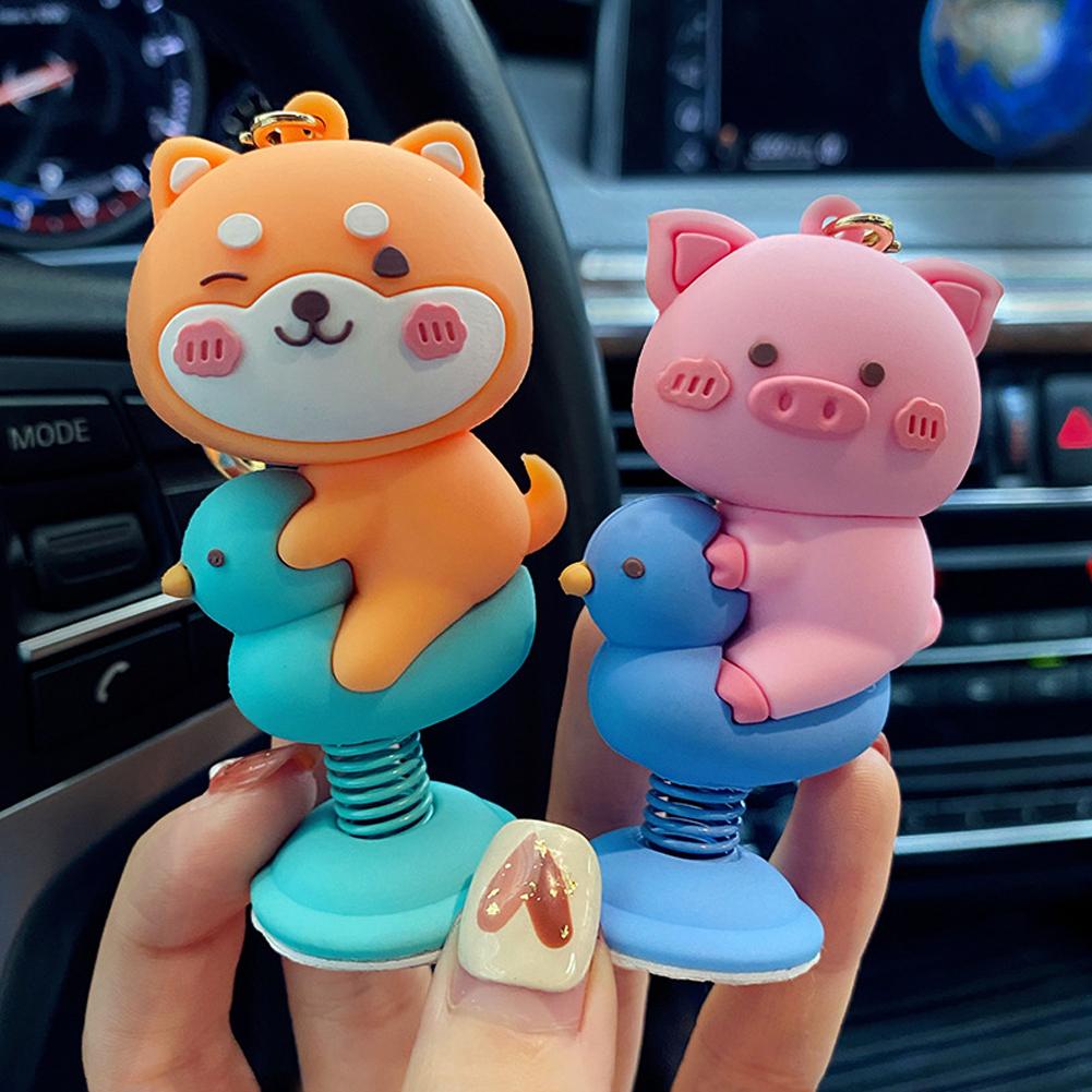 Anime Cute Animal Shaking Head Spring Toys Car Panel Dashboard Decoration PVC Car Ornament Doll Auto Interior Accessories