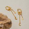 Design Wind 18K Gold with Diamond Moon Pentagram Sun Pendant Fringed Earrings