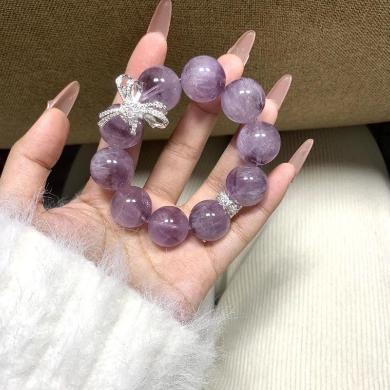 Ice-Transparent Rabbit Hair Amethyst Bracelet with Energy Crystal and Certificate