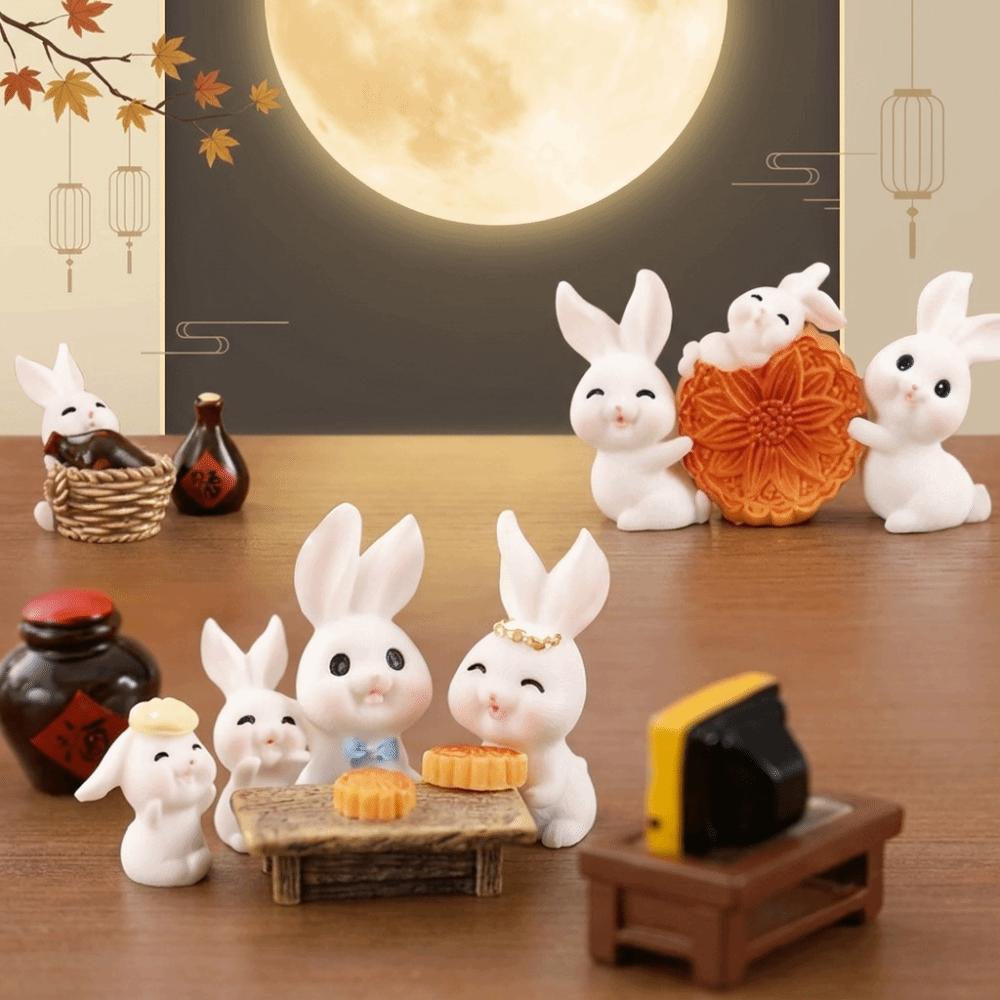 White Rabbit Mini Ornaments Mooncake Mid-Autumn Festival Desk Figurines Festival Decor