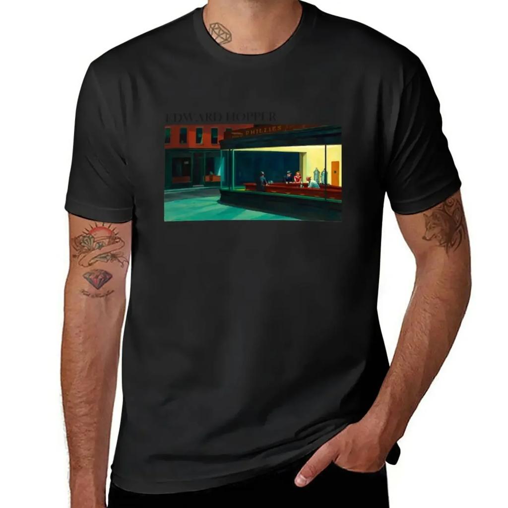 Edward Hopper Nighthawks T-Shirt schwarze Anime-Kleidung Herrenbekleidung