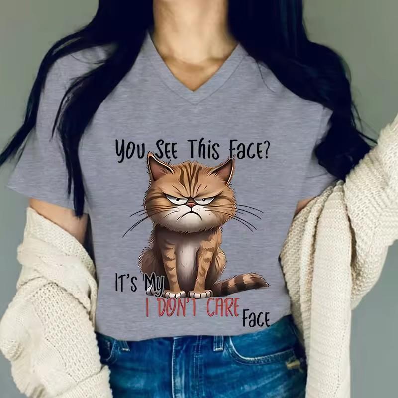 3D Printed Women's Clothing Angry Cat Printed T-shirt IT'S My I DON'T CARE FACE Funny T Shirts V-neck Graphic Shirts and Blouses Cat Lover