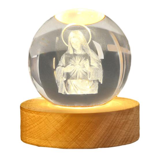 3D Hands Prayer Faux Crystal Ball with Wooden Base Clear Engraved Prayer Hand Ball Night Light Religious Christian Gifts for Women Men