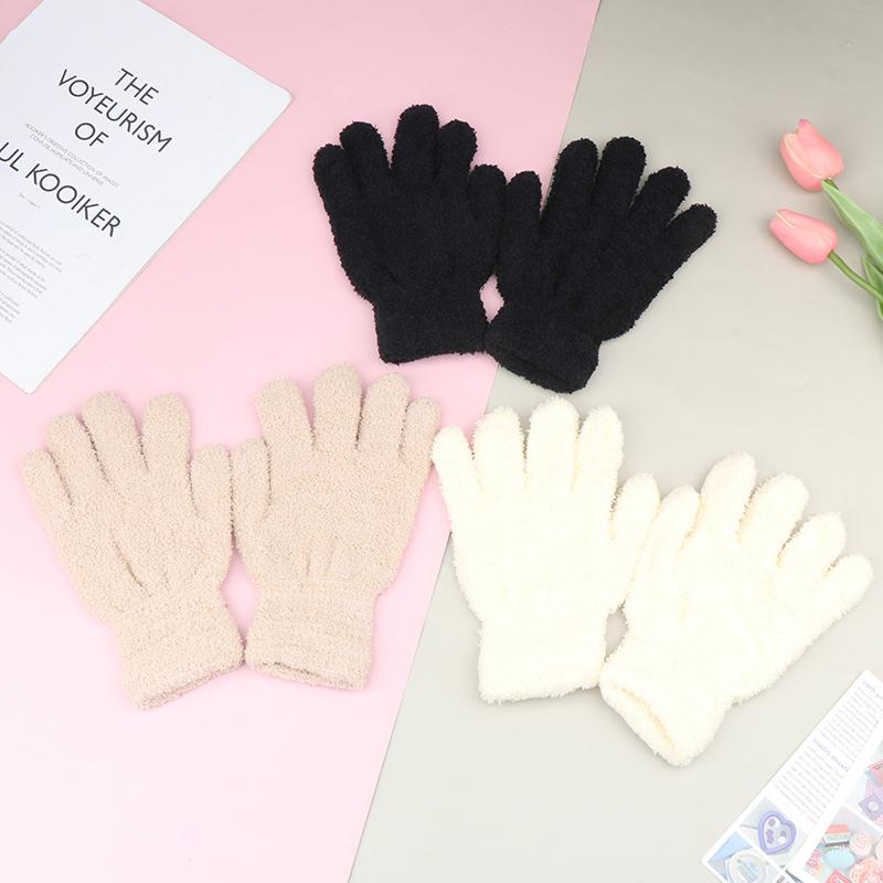 Lovely Coral Velvet Furry Breathable Gloves Winter Solid Color Versatile Plush Thickened Cold-Proof