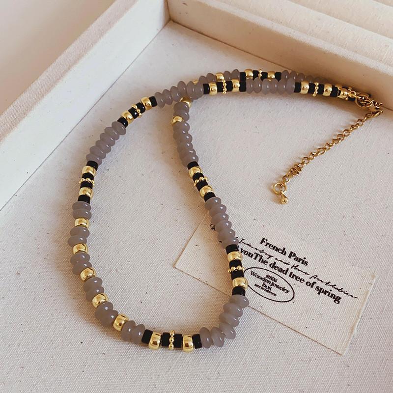 Geometric Agate Beaded Necklace With Electroplated Finish For Elegant Women