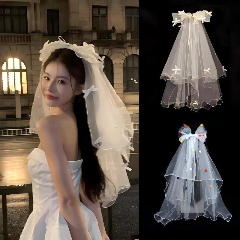 Short White Bow Tulle Bridal Veil With Hair Clip Wedding Bachelorette Hen Party Veil Hair Clip Hair Accessories Photoshoot Props